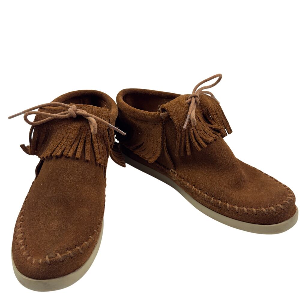 Minnetonka Venice Brown Fringe Boho Southwestern Moccasin Boots Women's Size 7